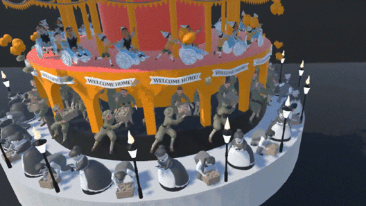 3D characters staged on the cake in VR